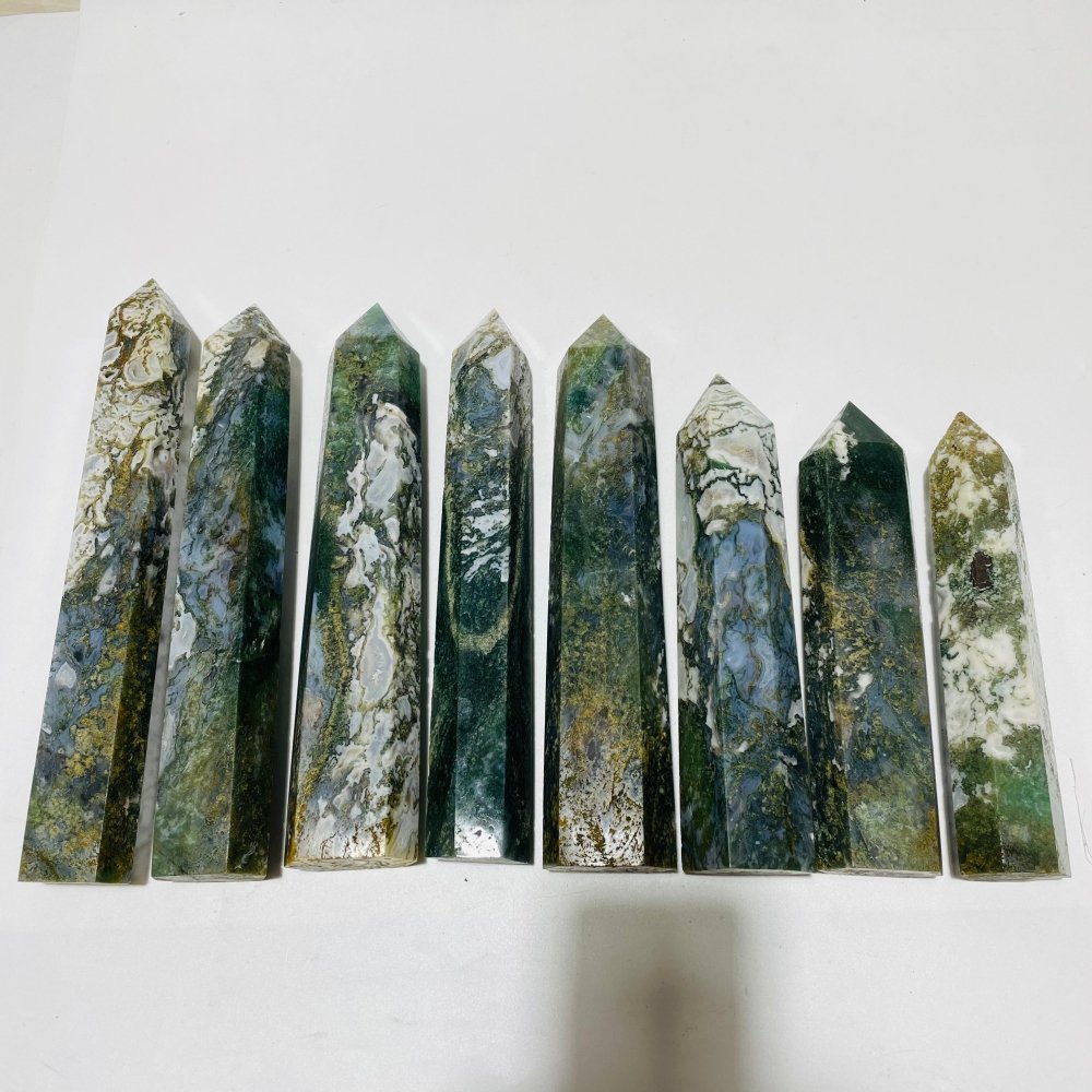 8 Pieces Large Moss Agate Tower Points -Wholesale Crystals