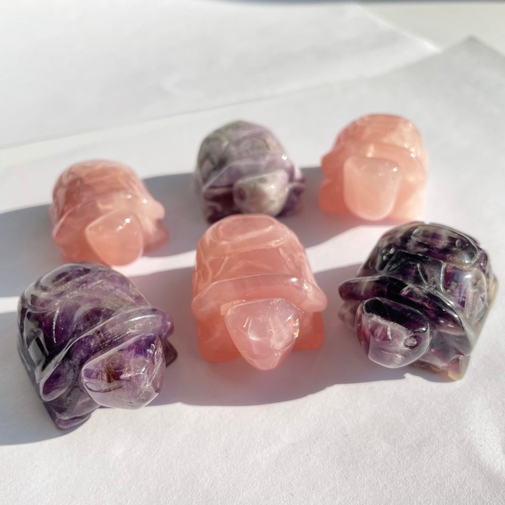 Chevron Amethyst&Rose Quartz Tortoise Turtle Carving Wholesale -Wholesale Crystals
