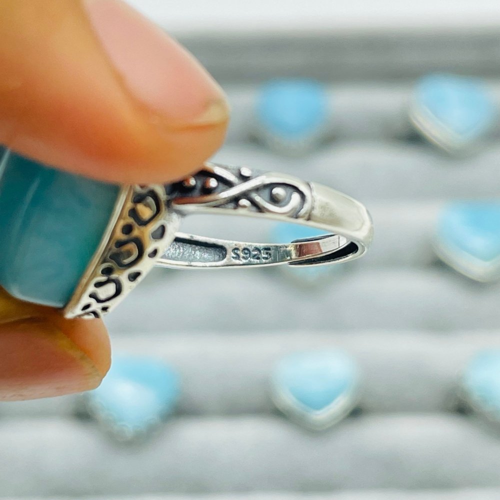23 Pieces Beautiful Larimar Different Styles 925 Sterling Silver Heart Rings Wholesale -Wholesale Crystals