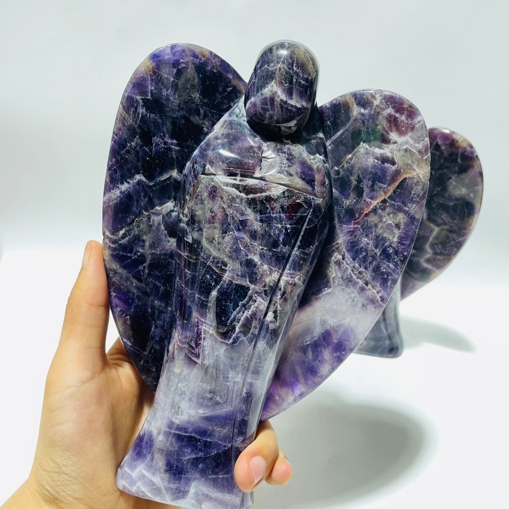 2 Pieces Large Chevron Amethyst Angel Carving(with natural crack) -Wholesale Crystals
