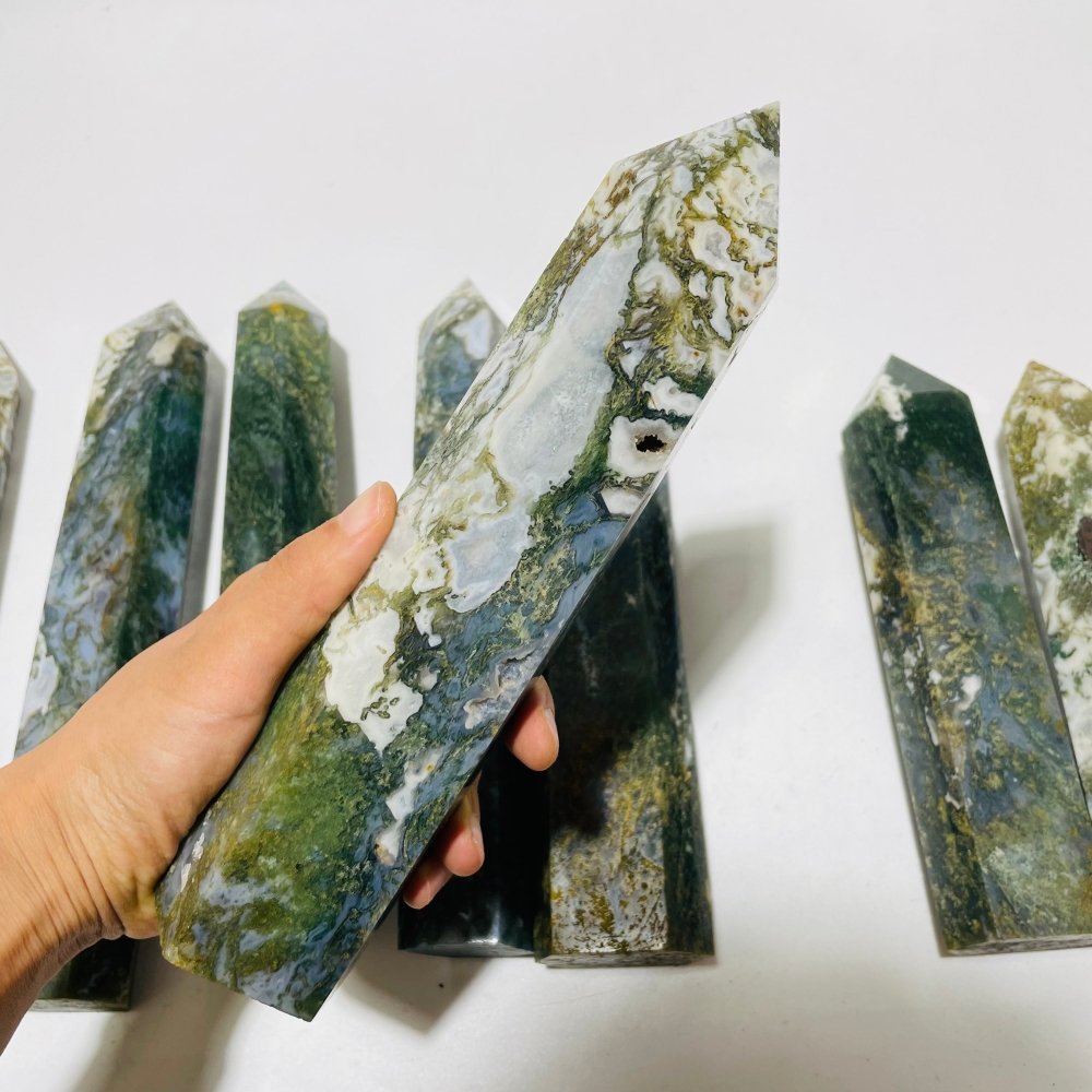 8 Pieces Large Moss Agate Tower Points -Wholesale Crystals