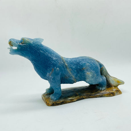 High Quality Large Blue Onyx Wolf Carving -Wholesale Crystals