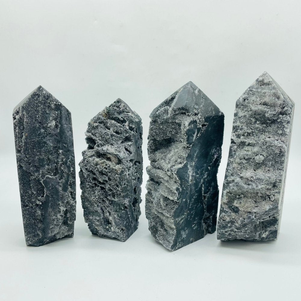 Large Black Sphalerite Geode Quartz Four-Sided Tower Point Wholesale -Wholesale Crystals