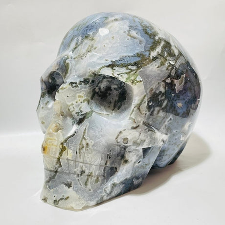 Large Geode Moss Agate Skull Carving -Wholesale Crystals