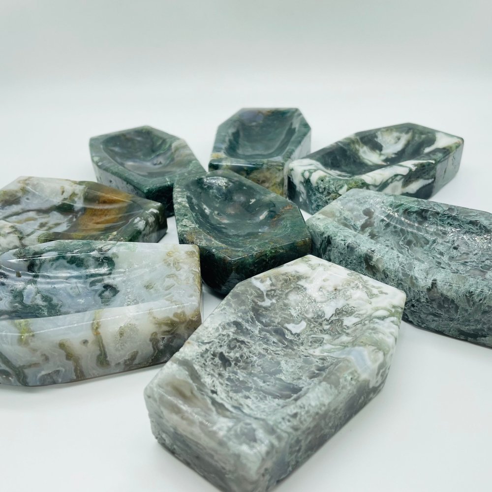 Large Moss Agate Shallow Bowl Coffin Wholesale -Wholesale Crystals
