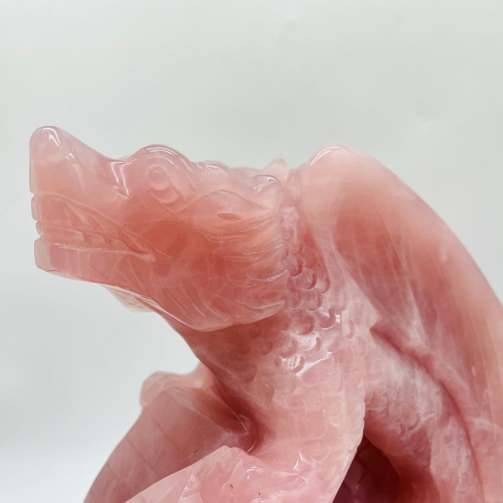 Large Unique Madagascar Rose Quartz Dragon With Castle Carving -Wholesale Crystals