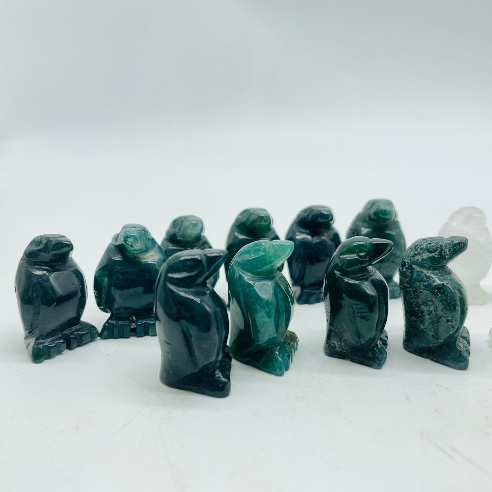 Mini Clear Quartz&Moss Agate Penguin Carving Wholesale -Wholesale Crystals
