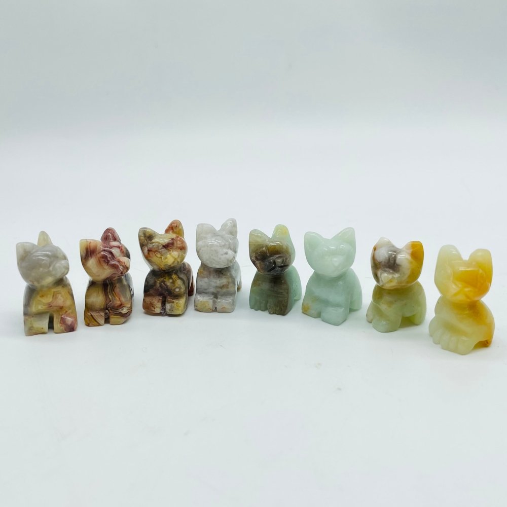 Mini Crazy Agate&Caribbean Calcite Cat Carving Wholesale -Wholesale Crystals
