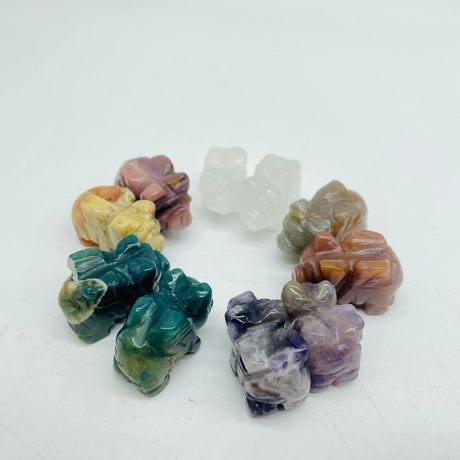 Mini Flying Pig Carving Animal Clear Quartz&Moss Agate Wholesale -Wholesale Crystals