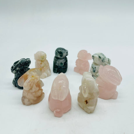 Mini Rabbit Carving Animal Rose Quartz&Moss Agate Wholesale -Wholesale Crystals