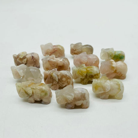 Mini Sakura Flower Agate Elephant Carving Animal Wholesale -Wholesale Crystals