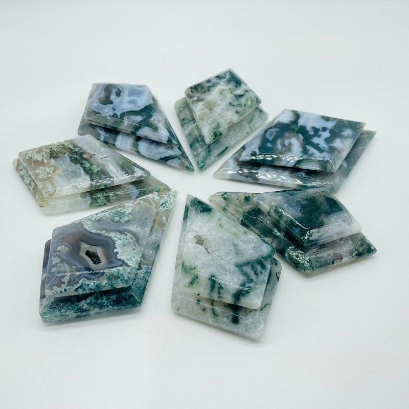 Moss Agate Double Rhombus Shaped Carving Wholesale - Wholesale Crystals