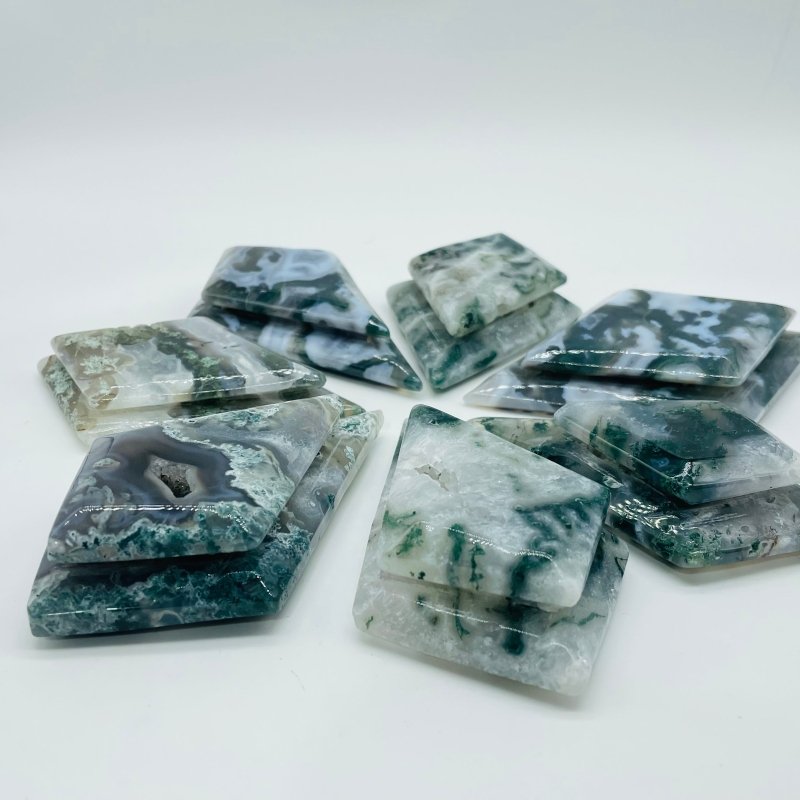 Moss Agate Double Rhombus Shaped Carving Wholesale - Wholesale Crystals