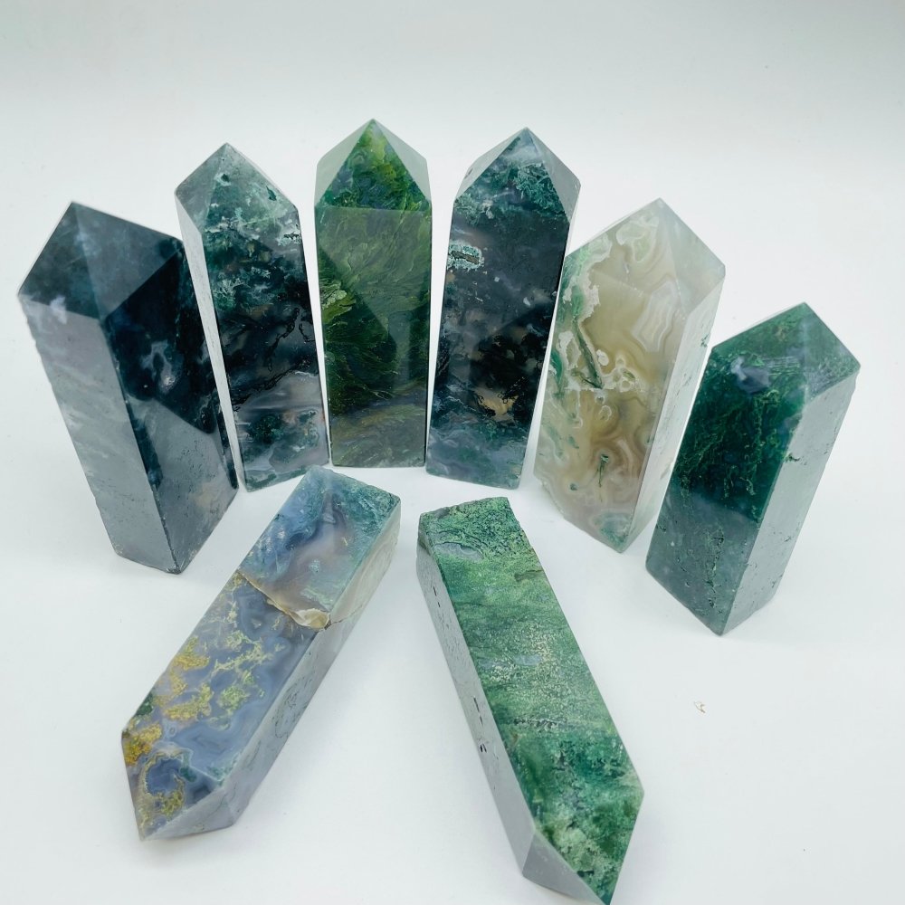 Moss Agate Four-Sided Tower Point Wholesale -Wholesale Crystals
