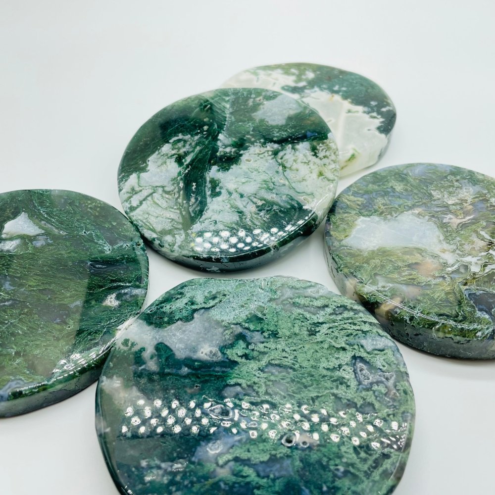 Moss Agate Round Coaster Slab Wholesale -Wholesale Crystals