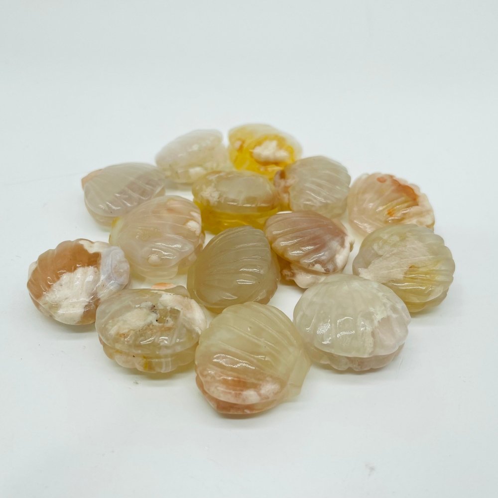 Moss Agate & Sakura Agate Shell Carving Wholesale -Wholesale Crystals