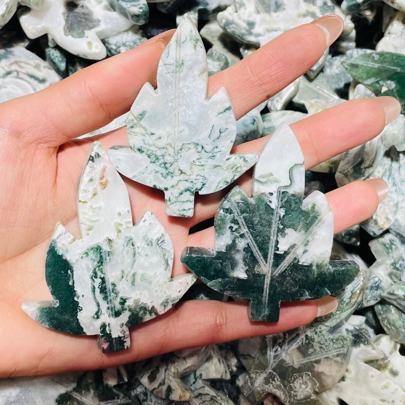 Moss Agate Sycamore Tree Leaf Carving Wholesale - Wholesale Crystals