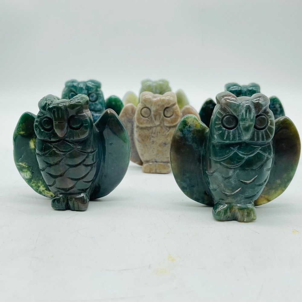 Moss Jade Owl Carving Wholesale -Wholesale Crystals