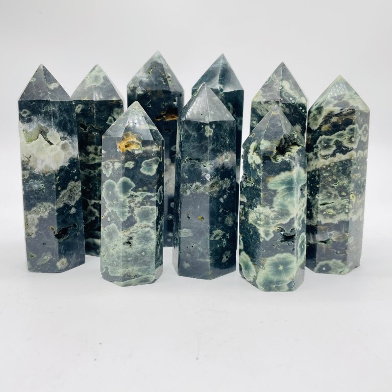 Natural Green Sea Ocean Jasper Tower Points Wholesale - Wholesale Crystals