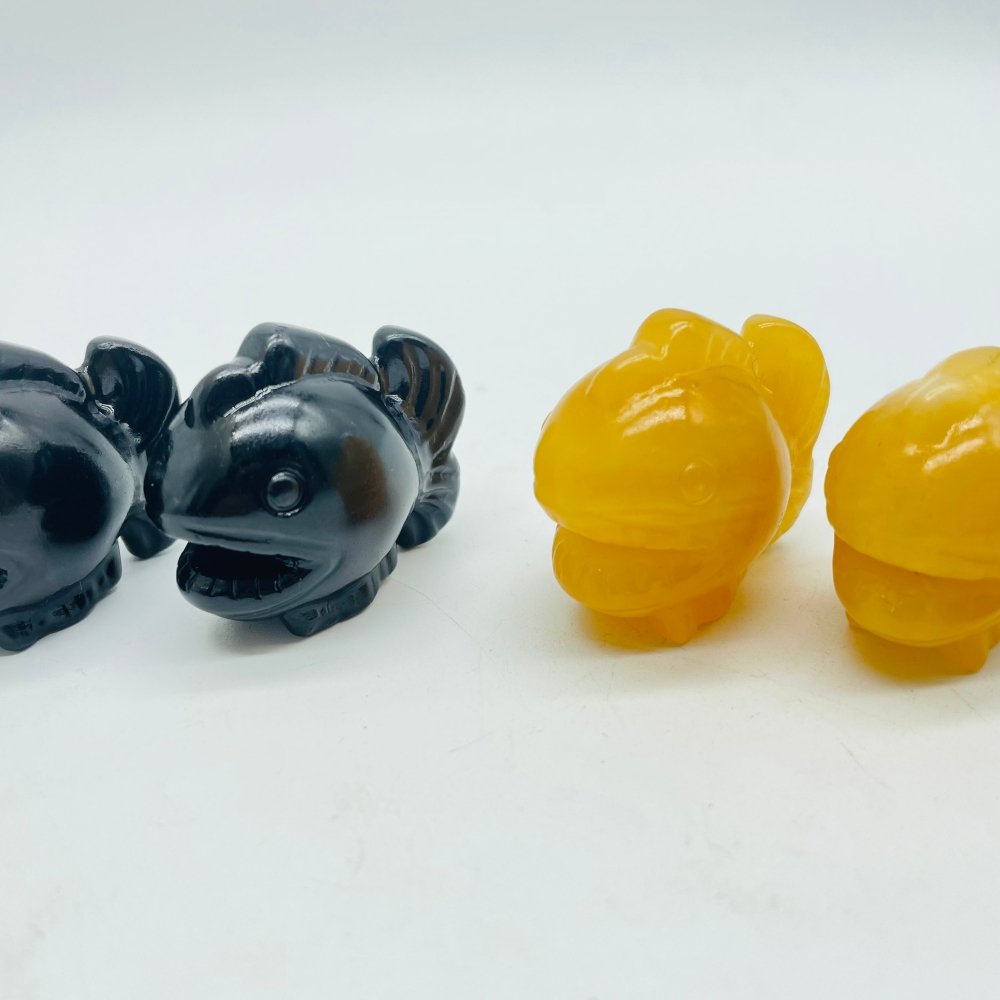 Piranha Carving Wholesale Obsidian & Yellow Calcite -Wholesale Crystals