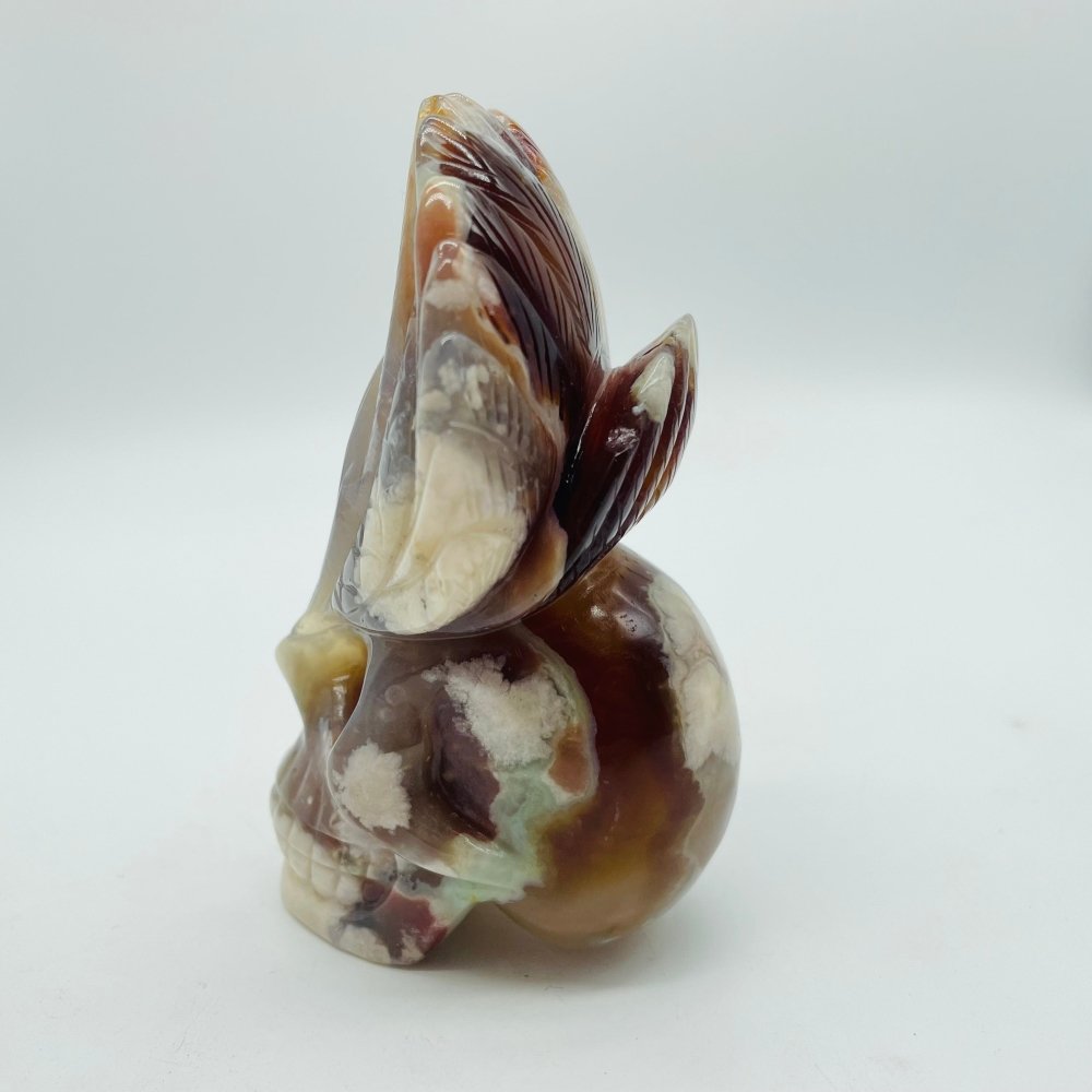 Sakura Flower Agate Maya Feather Skull Carving -Wholesale Crystals