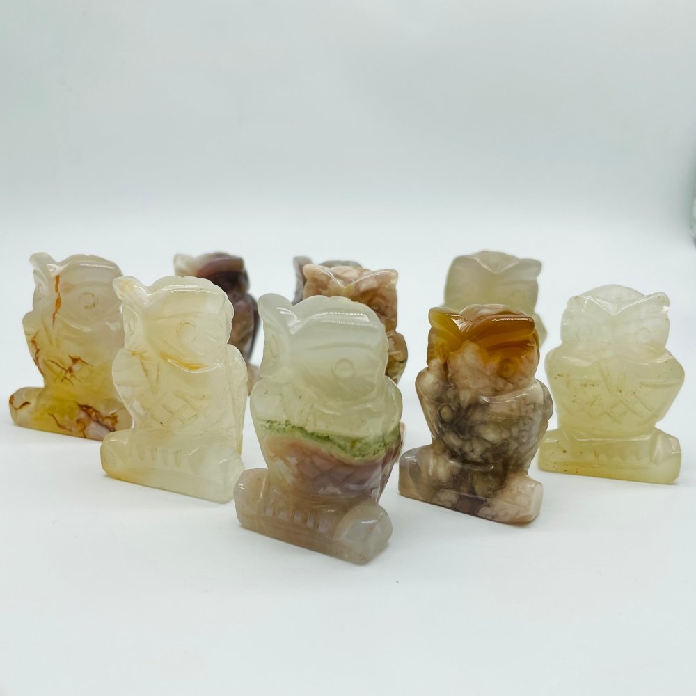 Sakura Flower Agate Owl Carving Wholesale -Wholesale Crystals