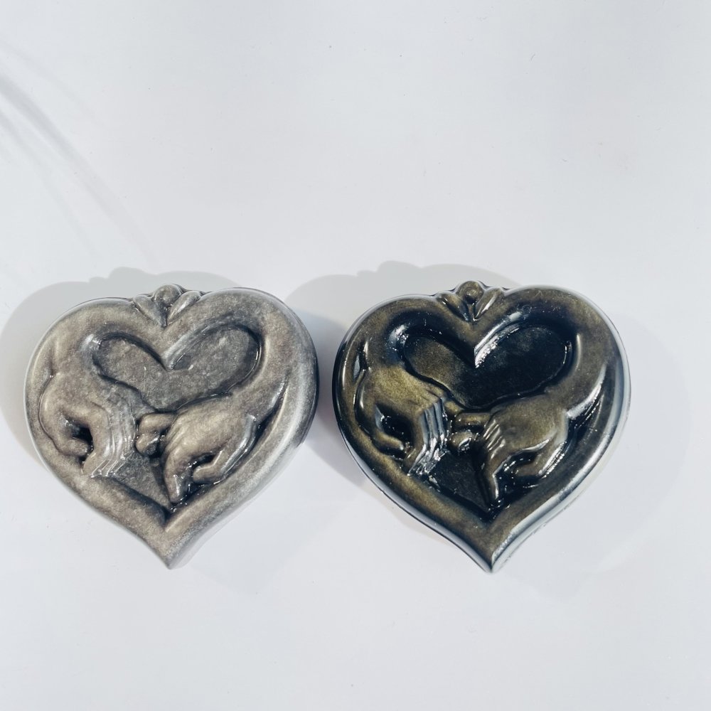 Silver&Gold Sheen Obsidian Love Holding Hands Carving Wholesale -Wholesale Crystals