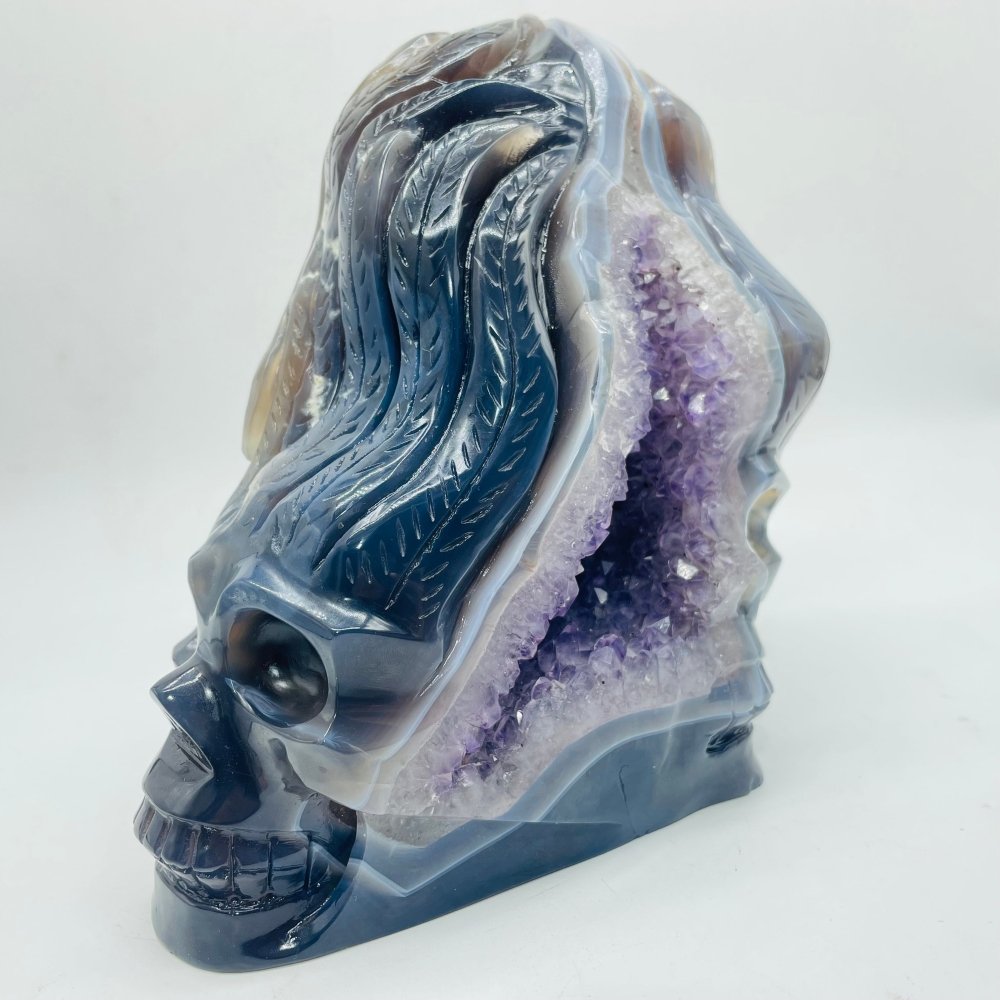 Unique Amethyst Agate Druzy Skull Carving -Wholesale Crystals