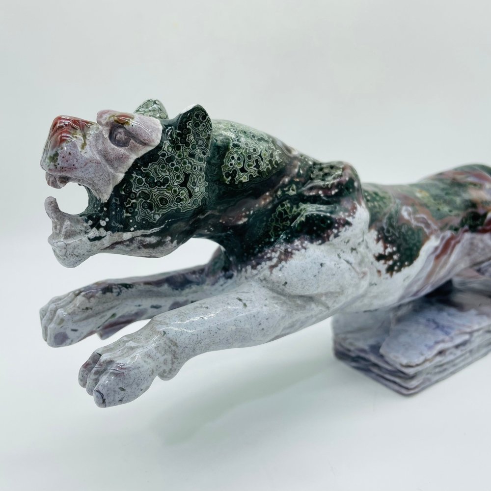 Unique Vein Ocean Jasper Galloping Leopard Panther Carving -Wholesale Crystals