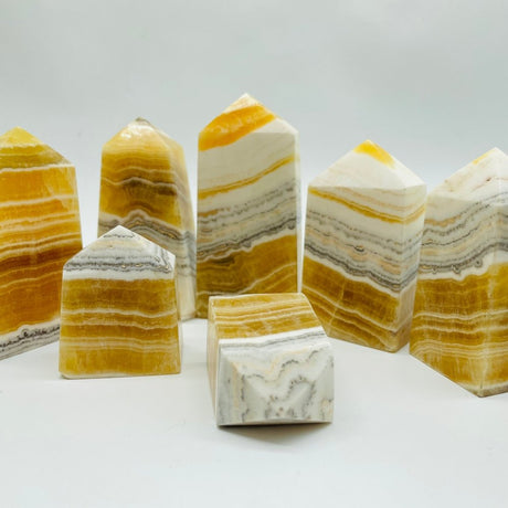 White & Yellow Calcite Four-Sided Tower Point Wholesale -Wholesale Crystals
