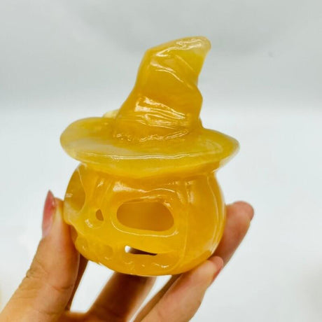 Yellow Calcite Halloween Pumpkin Wizard Hollow Carving Wholesale -Wholesale Crystals