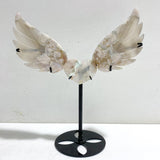 Green Sakura Flower Agate Heart Wing Carving With Stand