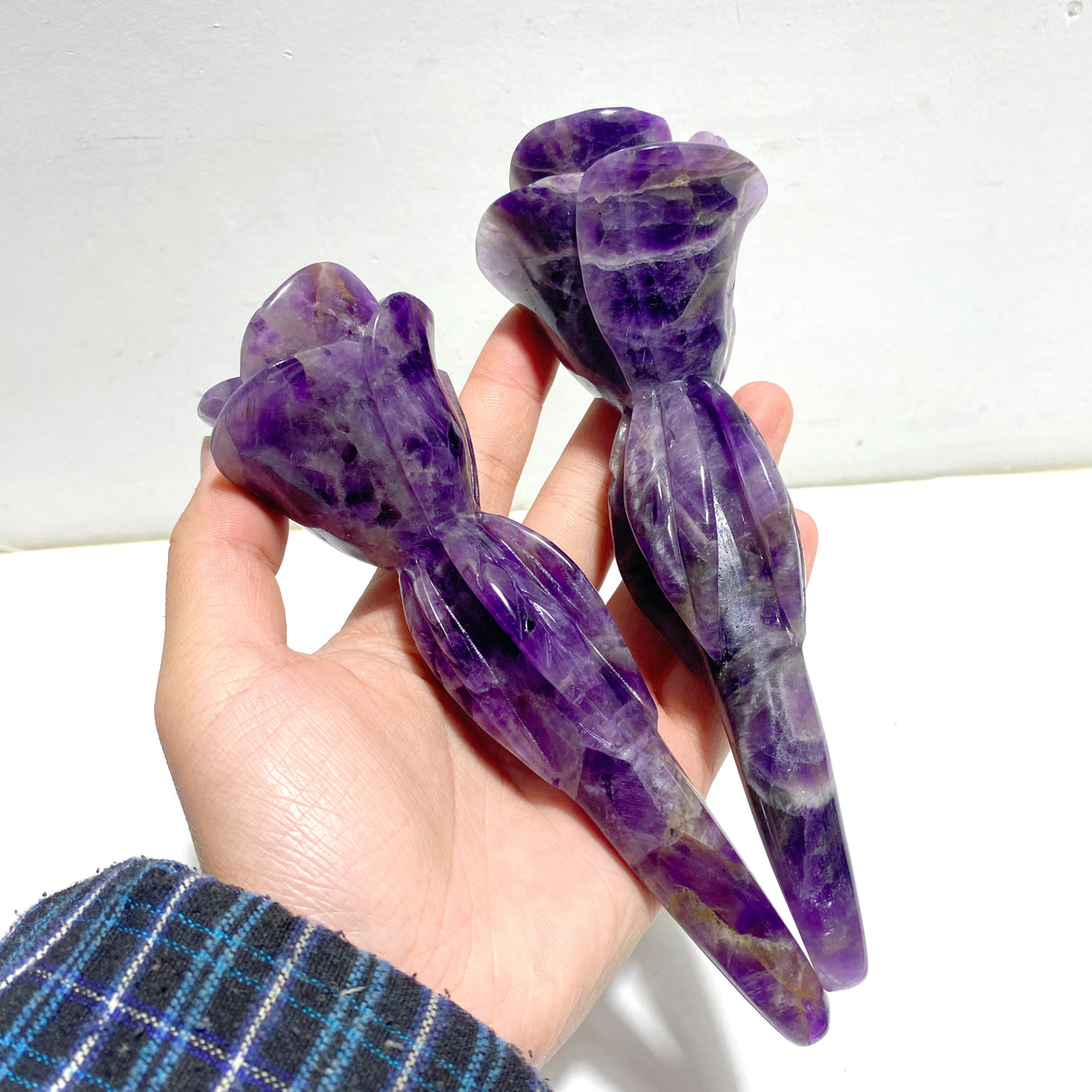 5 Pieces Chevron Amethyst Flower Carving With Stand