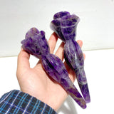 5 Pieces Chevron Amethyst Flower Carving With Stand