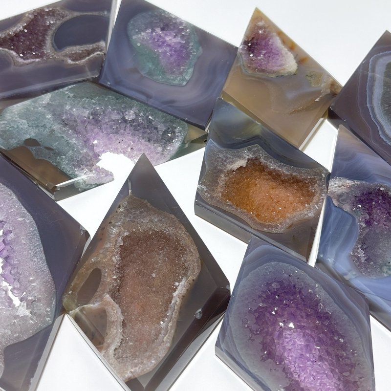 10 Pieces Beautiful Geode Druzy Agate Rhombus Shape - Wholesale Crystals
