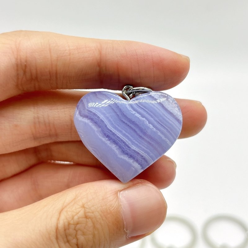 10 Pieces Blue Lace Agate Heart Keychain - Wholesale Crystals