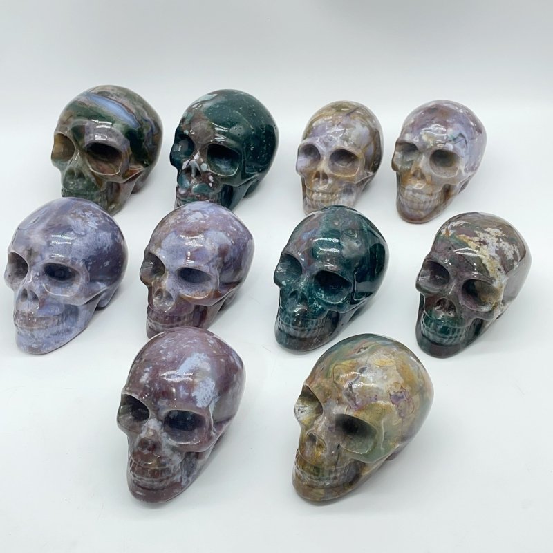 10 Pieces Colorful Ocean Jasper Skull Carving -Wholesale Crystals