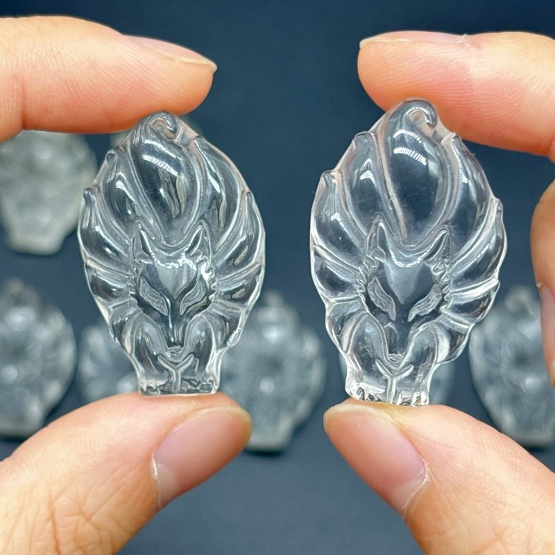 10 Pieces High Quality Clear Quartz Nine - tailed Foxes Carving - Wholesale Crystals