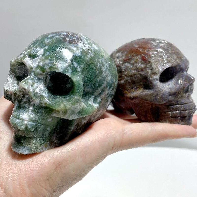 10 Pieces High Quality Moss Agate Geode Druzy Skull - Wholesale Crystals