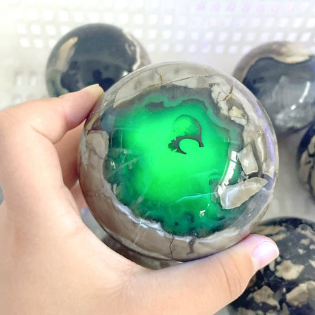 10 Pieces Large Volcano Agate Spheres (UV Reactive) - Wholesale Crystals