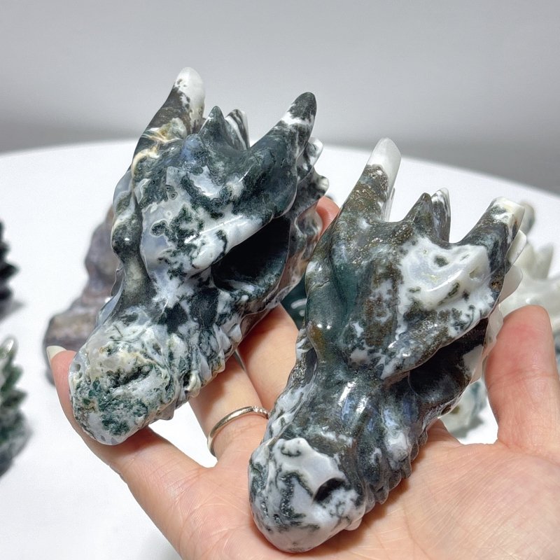 10 Pieces Moss Agate Dragon Head Carving - Wholesale Crystals