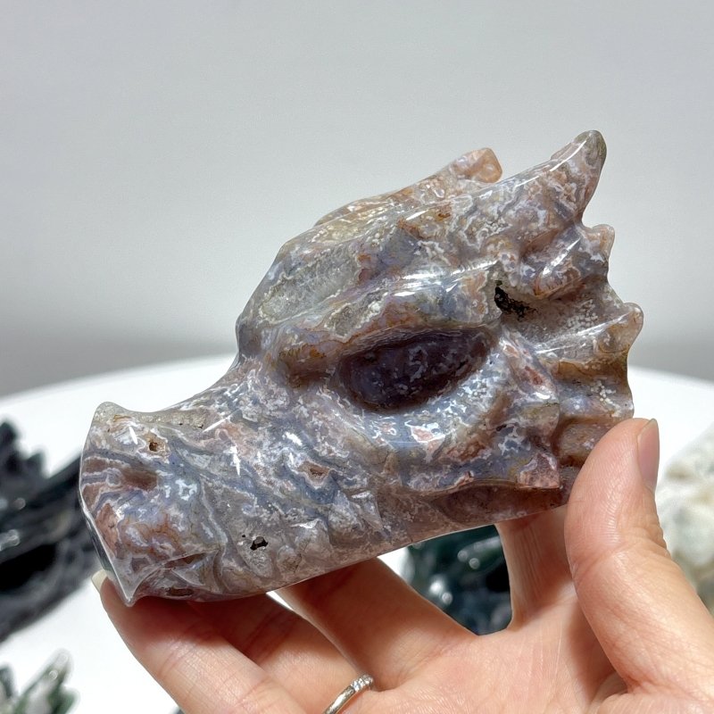 10 Pieces Moss Agate Dragon Head Carving - Wholesale Crystals