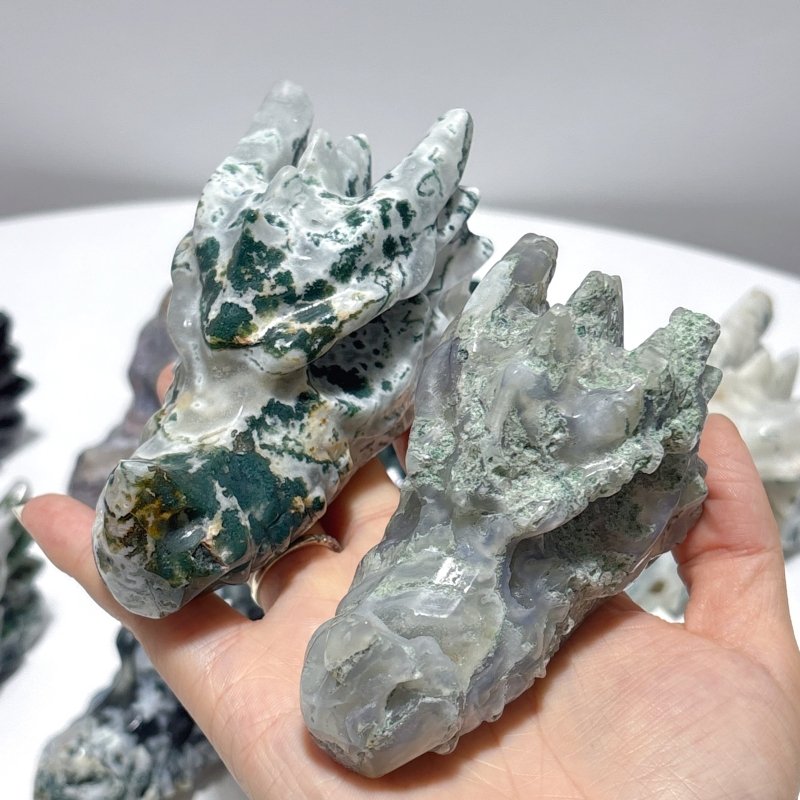 10 Pieces Moss Agate Dragon Head Carving - Wholesale Crystals