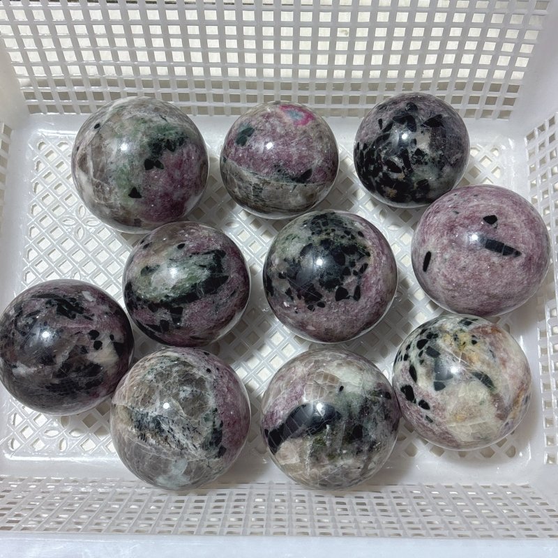 10 Pieces Pink Mixed Green Tourmaline Spheres - Wholesale Crystals