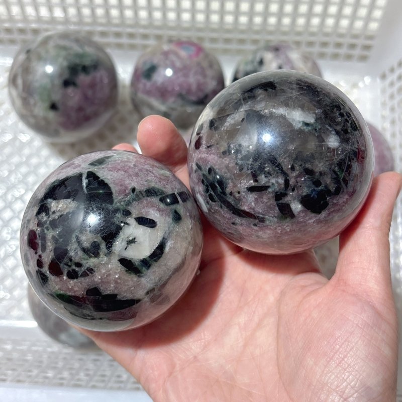 10 Pieces Pink Mixed Green Tourmaline Spheres - Wholesale Crystals