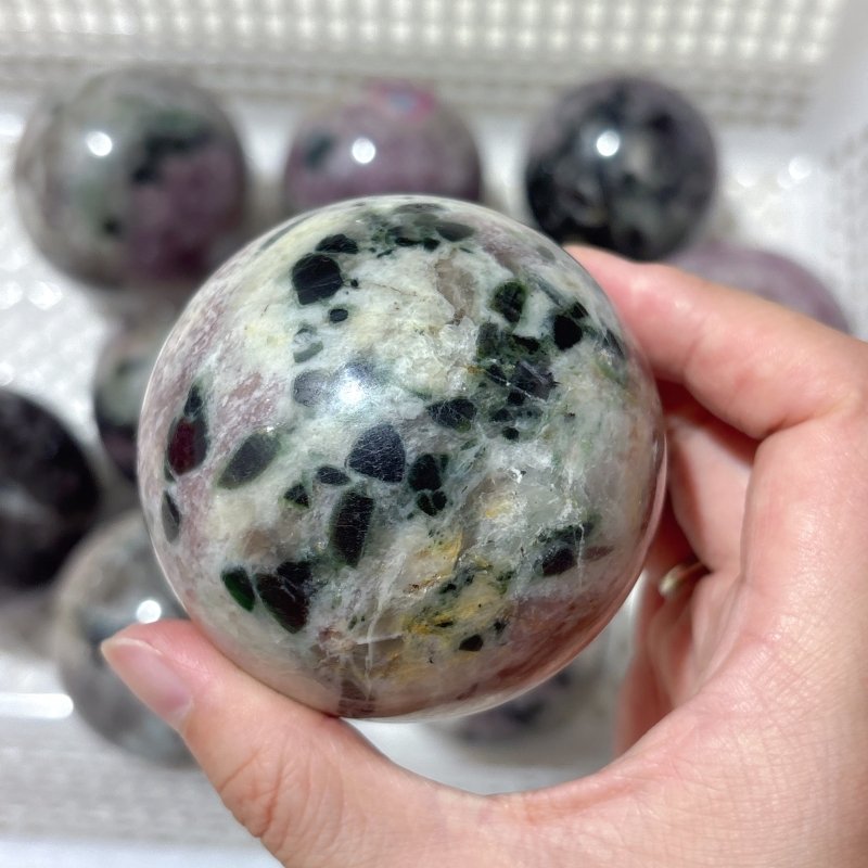 10 Pieces Pink Mixed Green Tourmaline Spheres - Wholesale Crystals