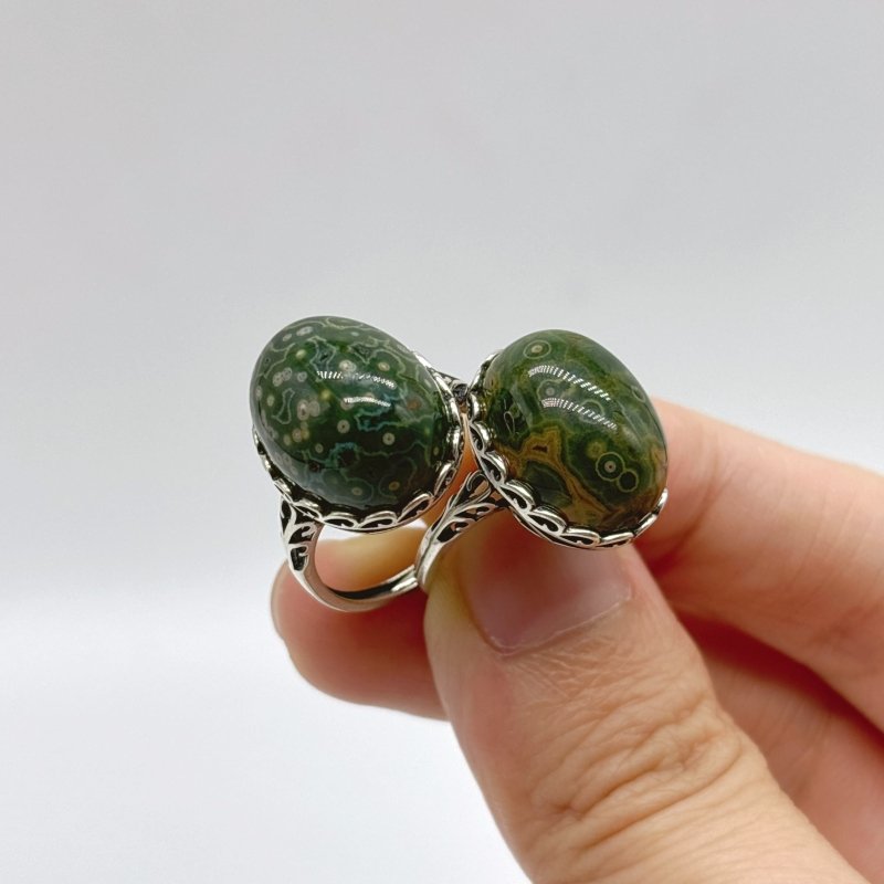 10 Pieces S925 Sterling Silver 8th Vein Ocean Jasper Ring With Different Styles - Wholesale Crystals