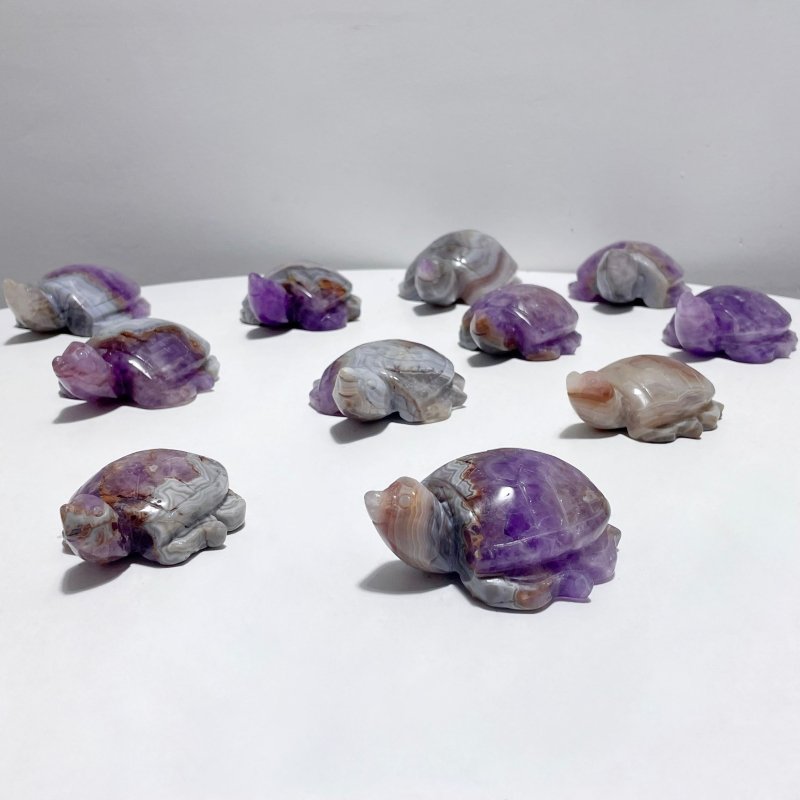 11 Pieces Amethyst Mixed Agate Turtle Carving - Wholesale Crystals