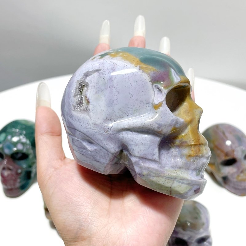 11 Pieces Colorful Ocean Jasper Skull Carving - Wholesale Crystals