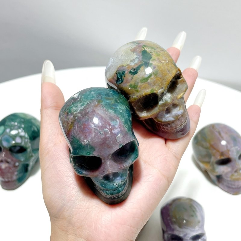 11 Pieces Colorful Ocean Jasper Skull Carving - Wholesale Crystals